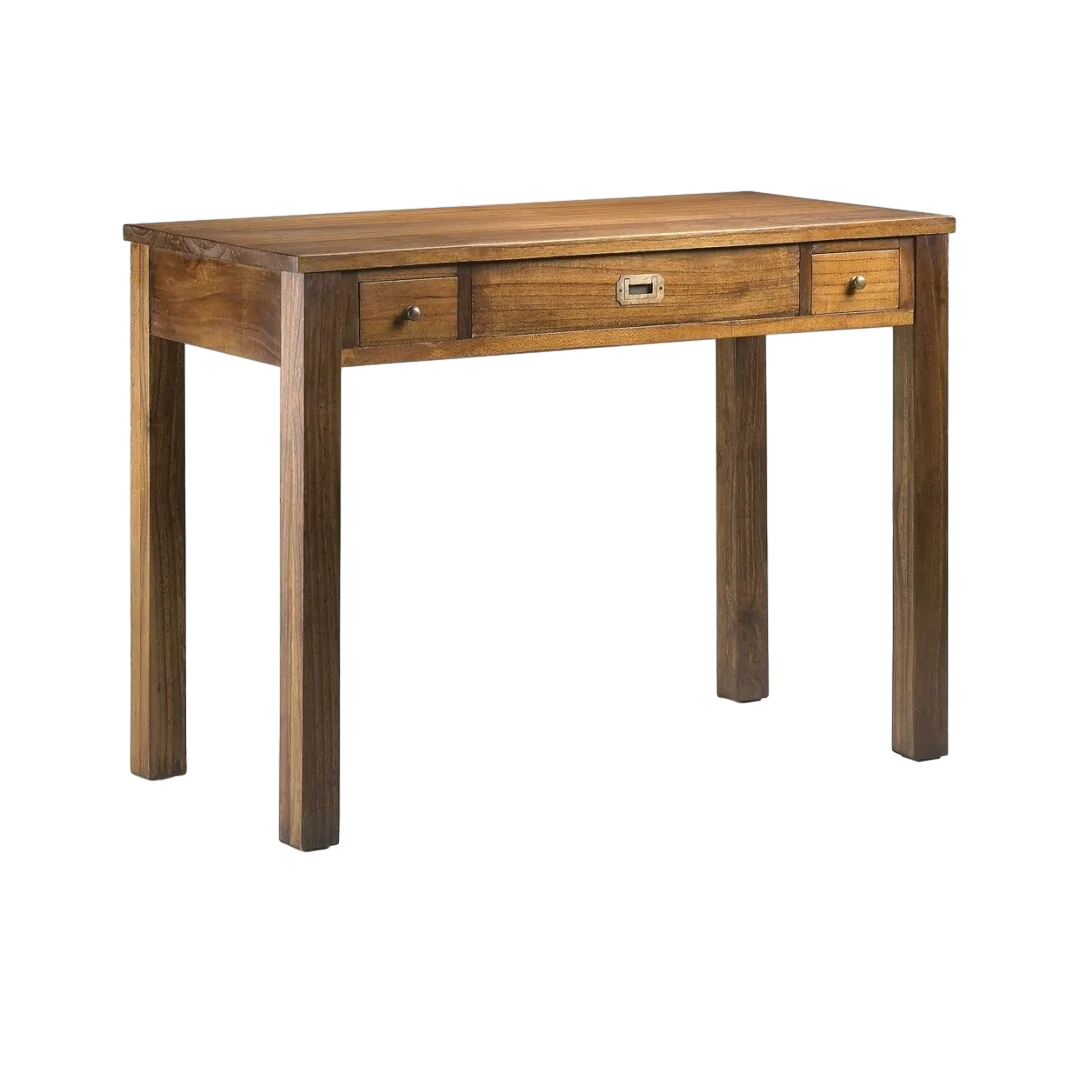 Escritorio en madera de mindi maciza con 3 cajones y cajón secreter accesorios de bronce 110x55x80cm - Moycor - 30005MYC - foto-transparente