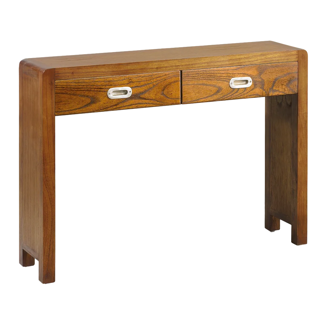 Consola Flash 2 cajones madera de mindi con accesorios de bronce y tiradores plateados hecha a mano 110x76x27cm - Moycor - 301571MYC - foto-transparente