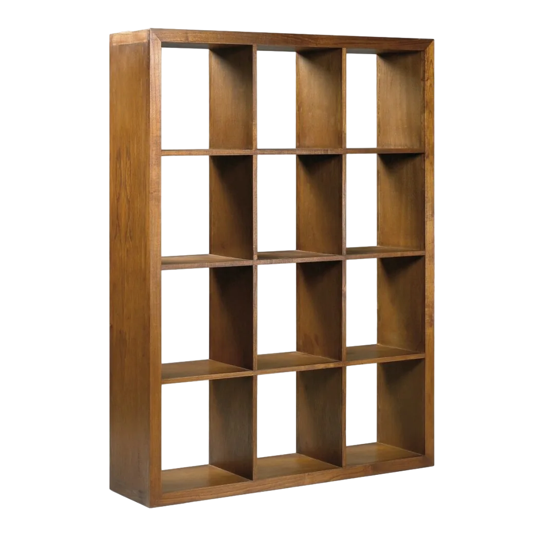 Librería artesanal en mindi 12 compartimientos con 4 patas 135x35x180cm - Moycor - 30287MYC - foto-transparente