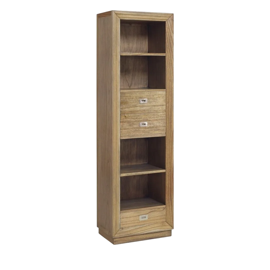 Librería estrecha en madera de mindi con accesorios de bronce y tiradores plateados 55x40x190cm - Moycor - 303041MYC - foto-transparente
