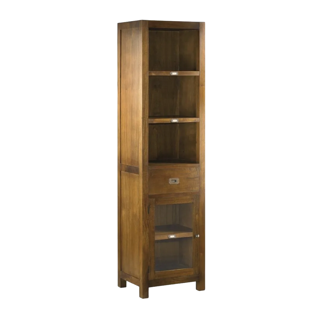 Librería estrecha de mindi con puerta de cristal cajón y 3 estantes 50x40x190cm - Moycor - 30557MYC - foto-transparente