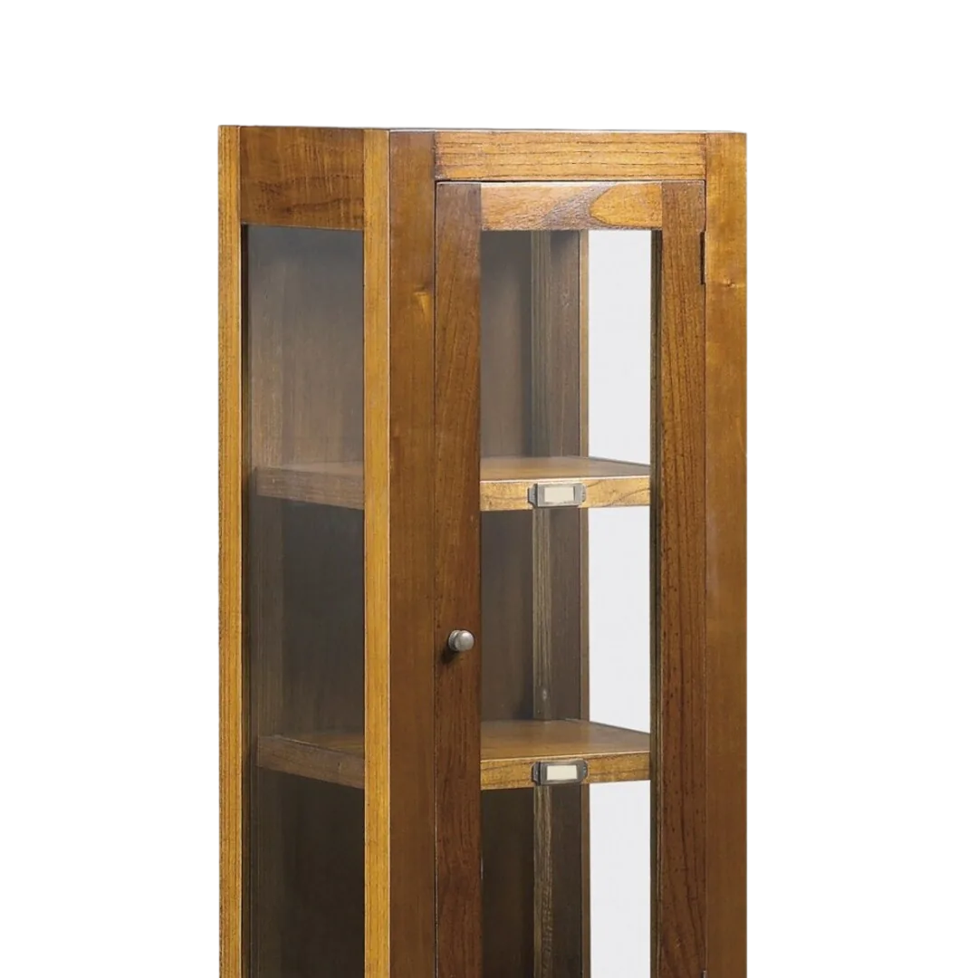 Vitrina estrecha de mindi con accesorios de bronce 2 cajones 1 puerta de cristal y 2 estantes 40x35x135cm - Moycor - 30801MYC - foto-transparente