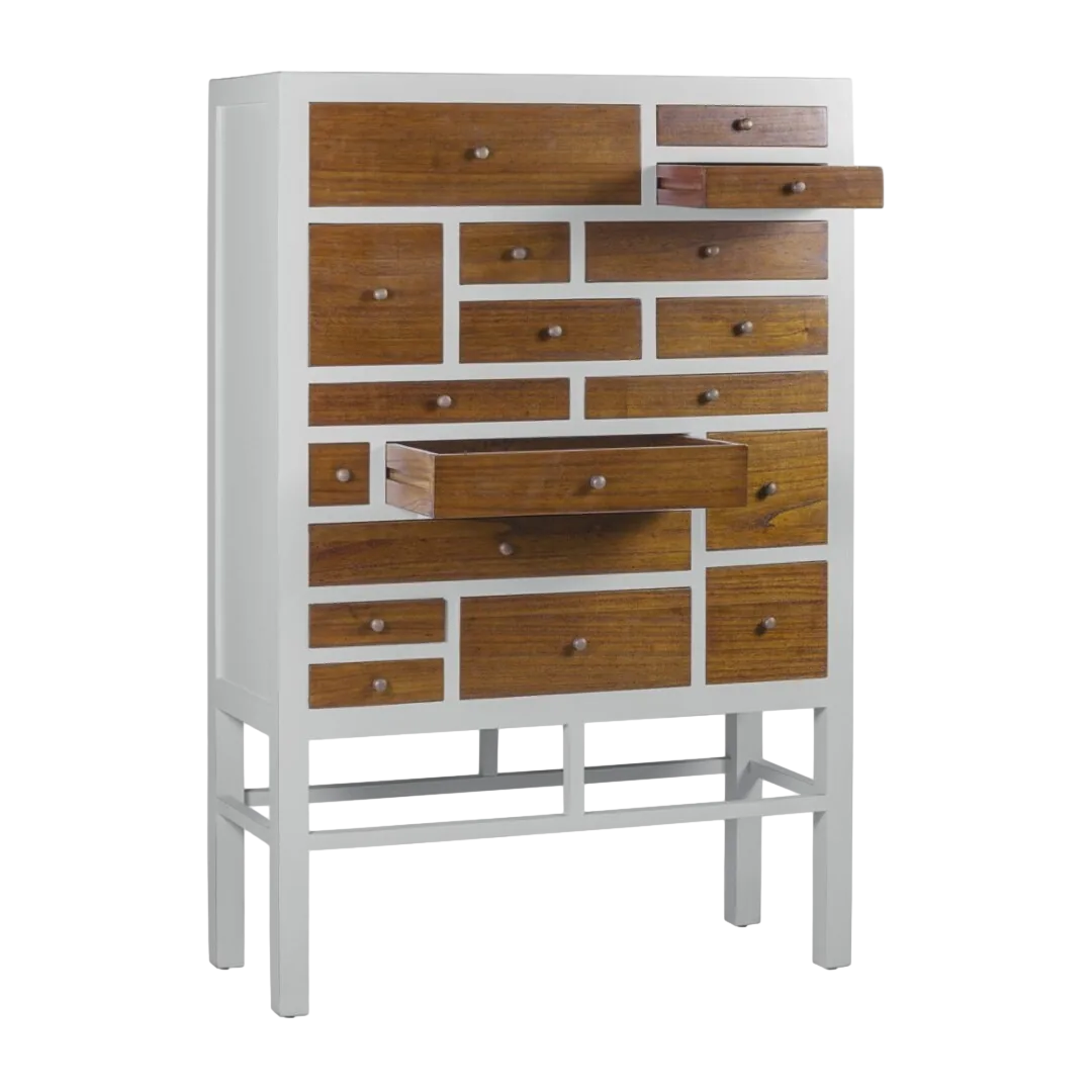 Cajonera blanca de mindi 18 cajones con accesorios de bronce 100x40x145cm - Moycor - 30901MYC - foto-transparente