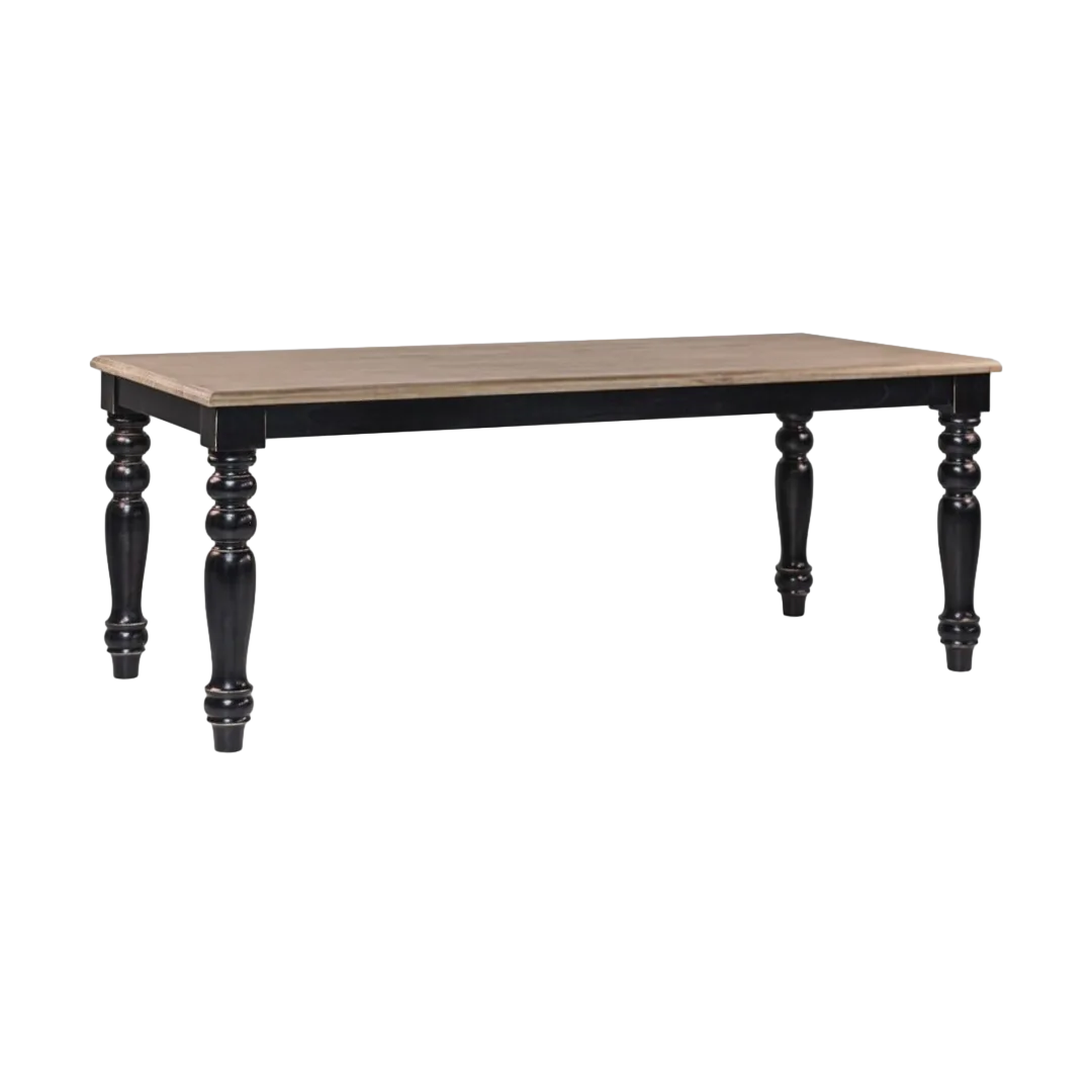 Mesa de comedor Siena madera maciza de mindi acabado rústico patas torneadas negras 200x90x78cm - Moycor - 316003MYC - foto-transparente