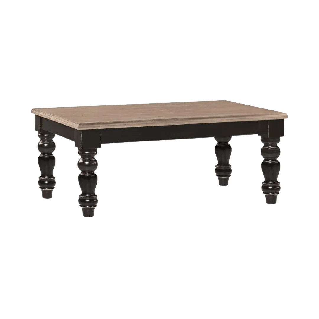 Mesa de centro en madera de mindi acabado rústico patas tornadas negras 115x60x40cm - Moycor - 316005MYC - foto-transparente