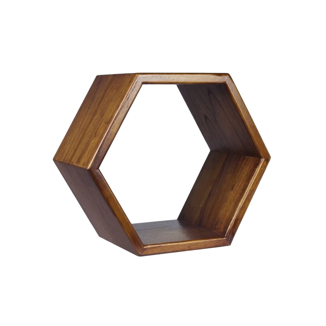 Estante hexagonal de madera maciza de mindi 40x25x40cm - Moycor - 317001MYC - foto-transparente