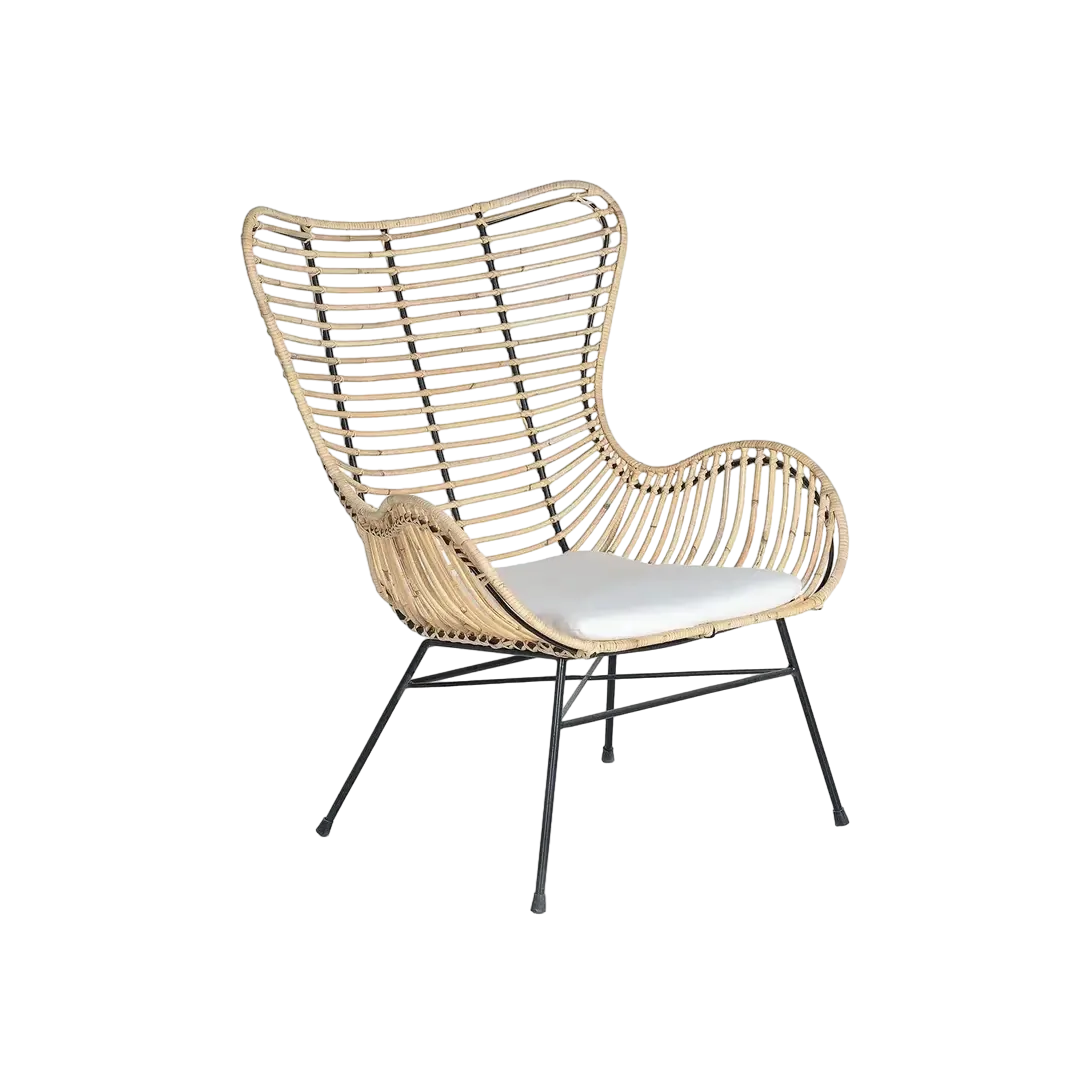 Set de 2 sillones Kuvia rattan natural con estructura metálica y cojín incluido 70x70x90cm - Giner y Colomer - 5652GYC - foto-transparente