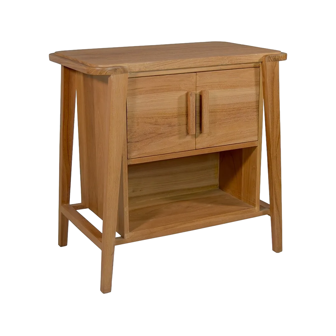 Mueble de baño de teca con dos puertas y amplio cajón 80x50x80cm - Moycor - 582100MYC - foto-transparente