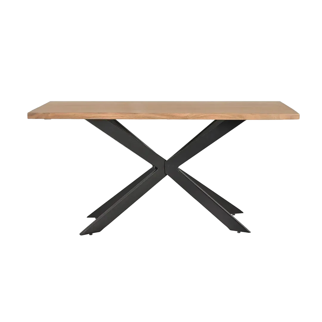 Mesa de comedor Nolira rectangular para 8 personas madera de acacia maciza tapa de madera natural con vetas base metálica negra 200x100x78cm - Giner y Colomer - 6164GYC - foto-transparente