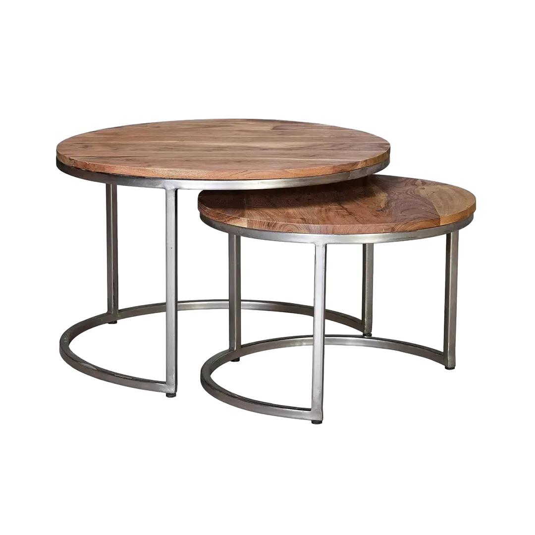 Set de 2 mesas de centro nido Sunoa madera de mango estructura metálica diseño contemporáneo Grande70.pequeña55xGrande70.pequeña55xGrande46.pequeña39cm Grande 70. pequeña 55xGrande 70. pequeña 55xGrande 46. pequeña 39cm - Giner y Colomer - 6650GYC - foto-transparente