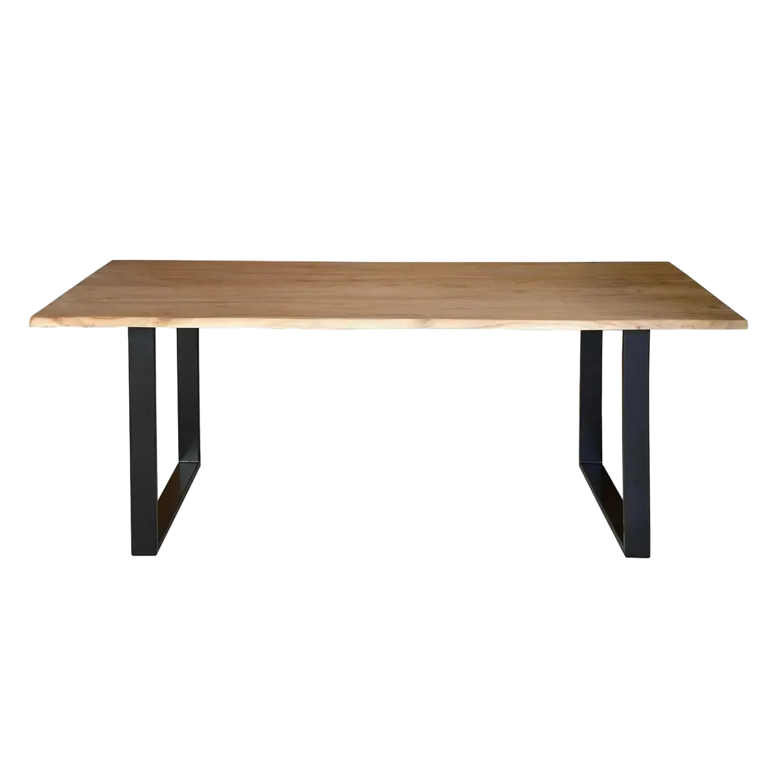 Mesa de comedor Garda rectangular 6-8 personas madera de acacia patas y base de hierro bordes irregulares estilo rústico contemporáneo 180x90x76cm - Giner y Colomer - 6738GYC - foto-transparente