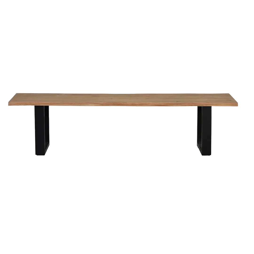 Banco Garda madera de acacia con base de hierro acabado natural y negro estilo moderno industrial y rústico 180x42x45cm - Giner y Colomer - 6741GYC - foto-transparente