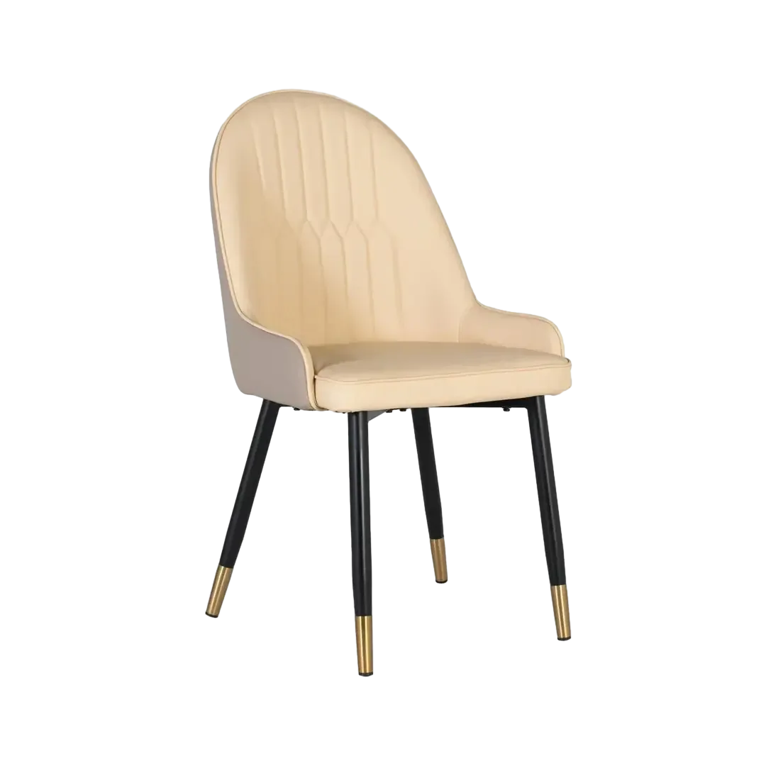 Set de 4 sillas Iro tapizadas en PU con estructura de acero asiento y respaldo acolchados diseño geométrico en el respaldo patas tubulares negras con detalle dorado ideales para comedor y oficina 50x57x91cm - Giner y Colomer - 7983GYC - foto-transparente
