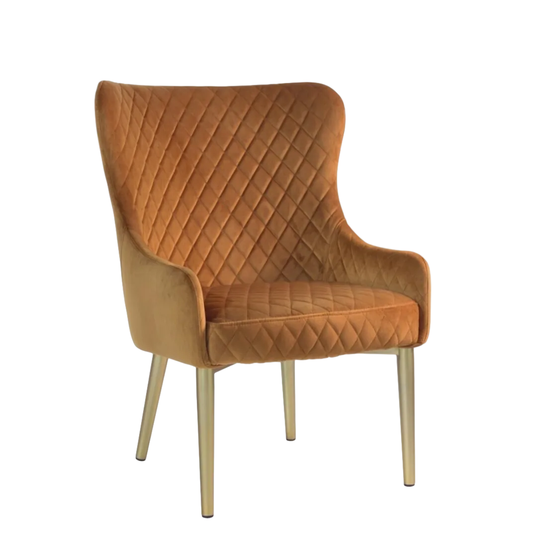 Sillón de hierro tapizado en poliéster color miel con rombos patas doradas 70x63x86cm - Moycor - 9421400MYC - foto-transparente