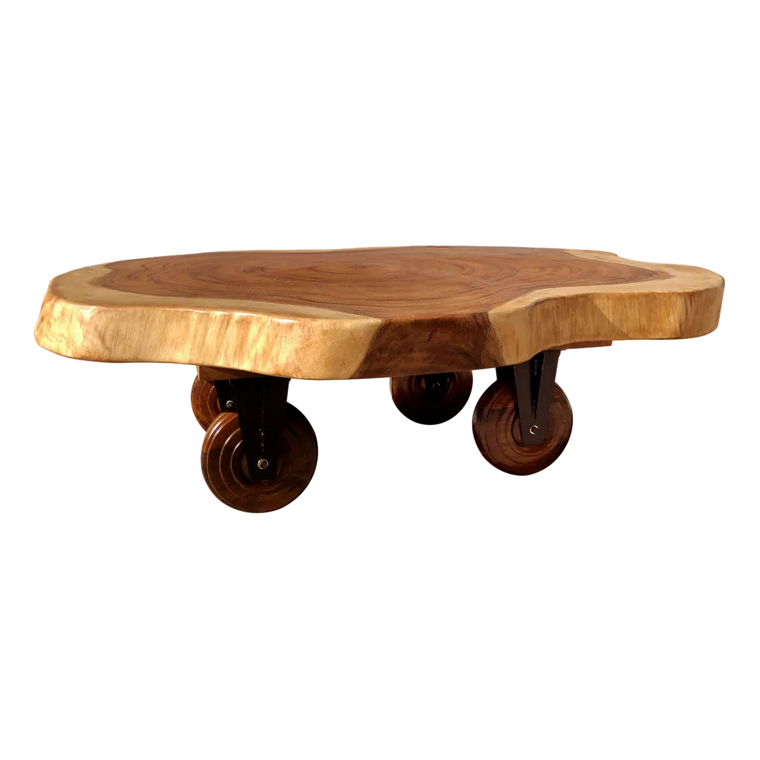 Mesa de centro Suar con ruedas madera de suar y estructura de hierro hecha a mano 100// - Moycor - 994017MYC - foto-transparente