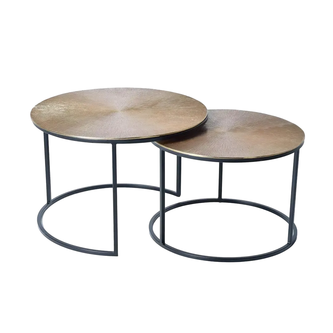 Set de 2 mesas de centro nido redondas Shanti estructura de metal base negra tapa bronce diseño contemporáneo y mesa grande: 70. mesa pequeña: 60xmesa grande: 70. mesa pequeña: 60xmesa grande: 47. mesa pequeña: 42cm - Giner y Colomer - 1022GYC - foto-transparente