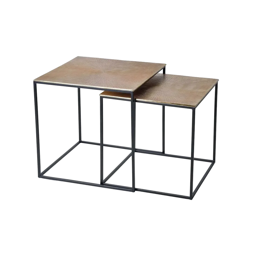 Set de 2 mesas de centro nido Lombok con estructura metálica negra y tapa en bronce y mesa grande: 55. mesa pequeña: 50xmesa grande: 55. mesa pequeña: 50xmesa grande: 56. mesa pequeña: 51cm - Giner y Colomer - 1023GYC - foto-transparente