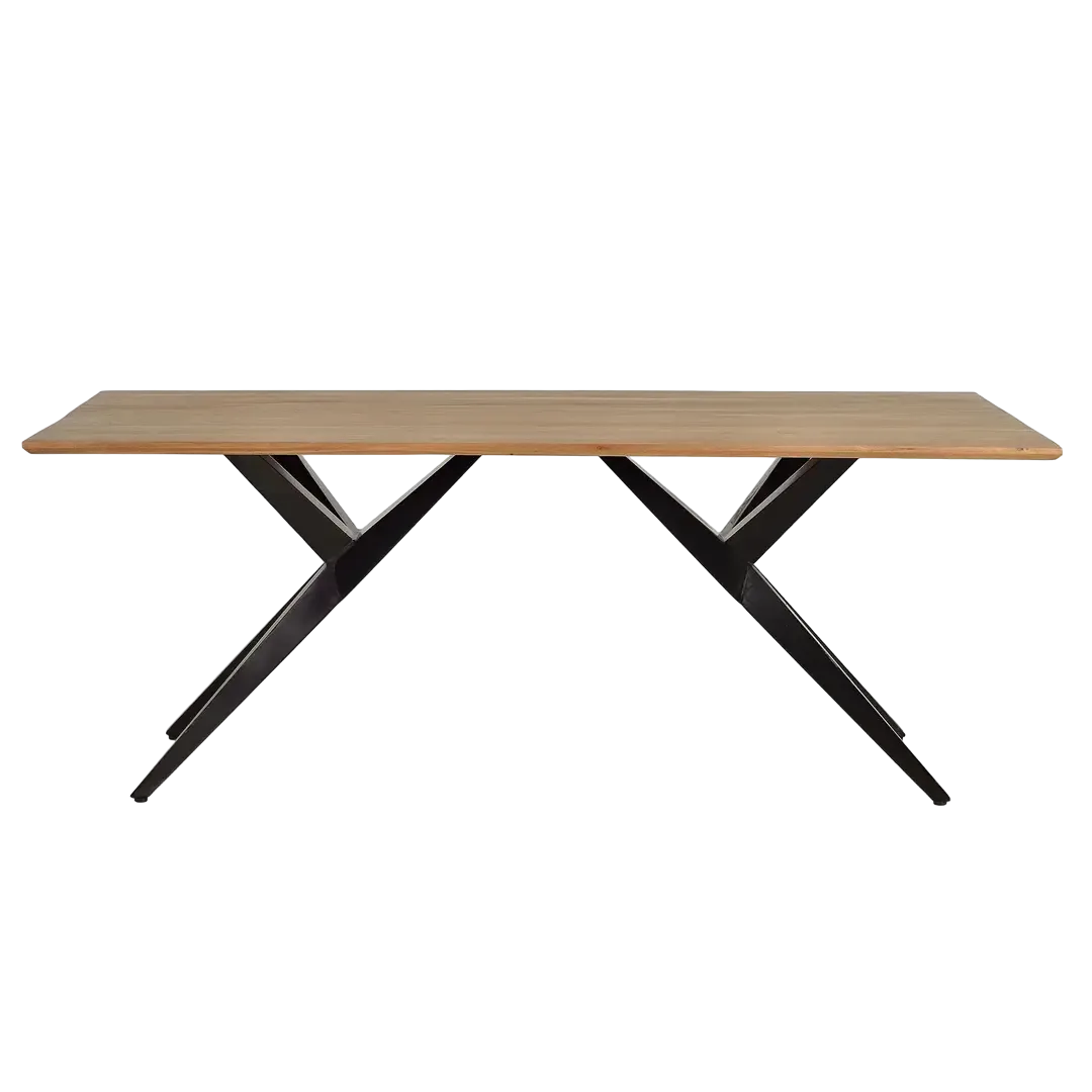 Mesa de comedor Madeira madera de acacia base metálica para 6-8 personas bordes biselados redondeados 180x90x77cm - Giner y Colomer - 1042GYC - foto-transparente