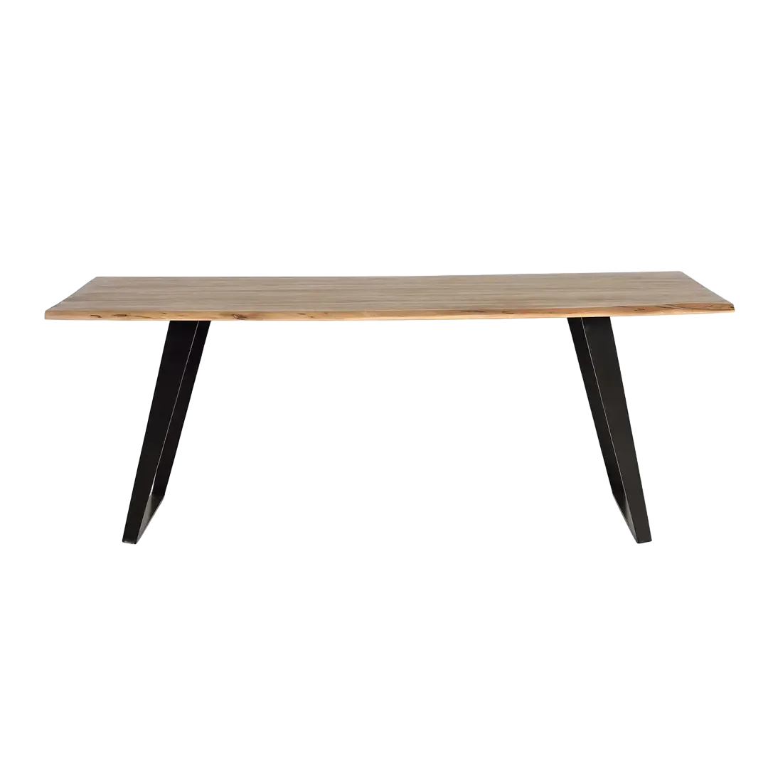 Mesa de comedor Milos rectangular 8 personas madera de acacia tapa natural bordes irregulares base metálica negra estilo rústico contemporáneo 205x100x77cm - Giner y Colomer - 1079GYC - foto-transparente