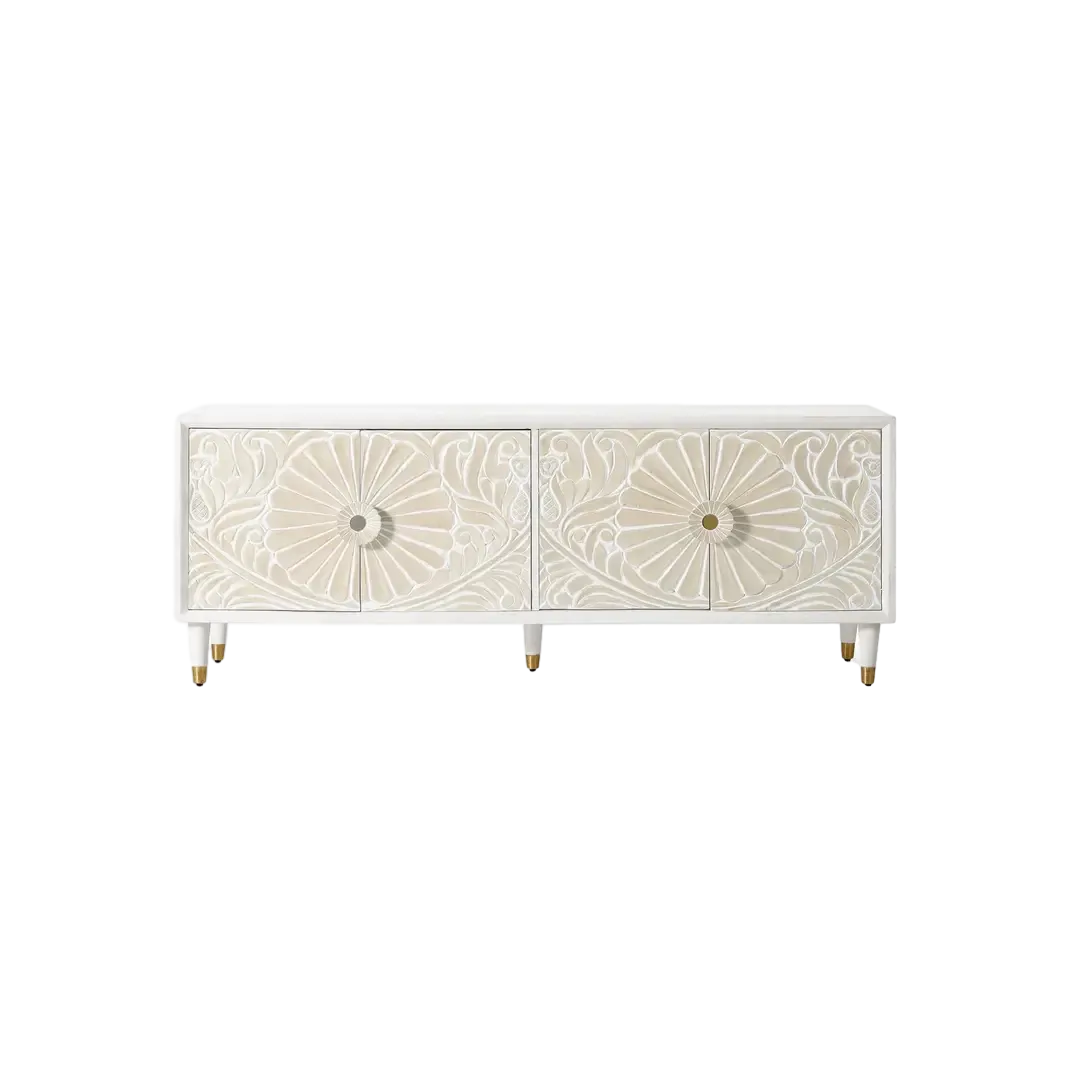 Mueble TV Bali de madera de mango con 4 puertas talladas 170x40x66cm - Giner y Colomer - 1085GYC - foto-transparente