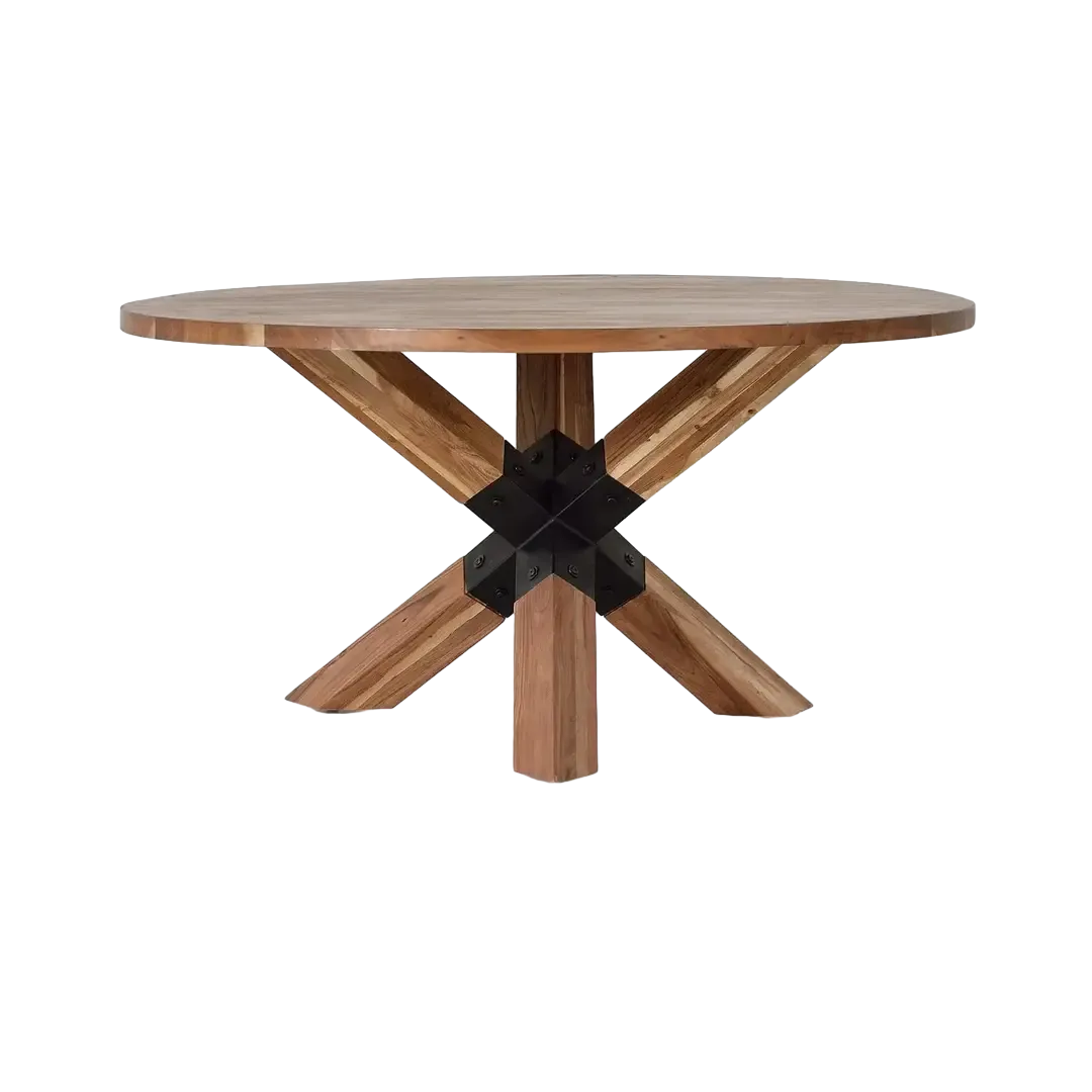 Mesa de comedor Dakar redonda 4-6 personas madera de acacia tablero grueso veteado natural base metal negro 120x120x76cm - Giner y Colomer - 1150GYC - foto-transparente