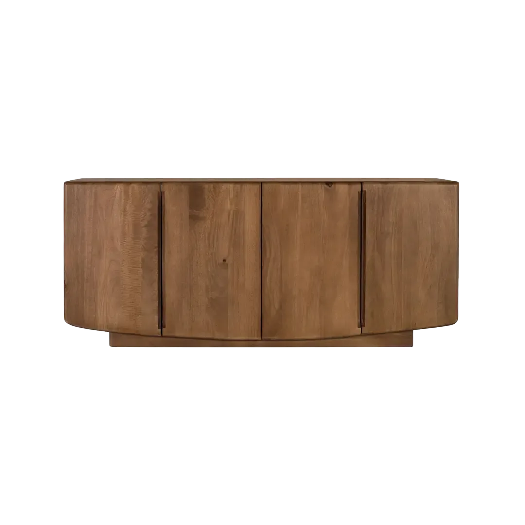 Aparador Kobe madera de mango acabado nogal estilo Japandi 4 puertas 2 estantes 180x40x76cm - Giner y Colomer - 2480GYC - foto-transparente