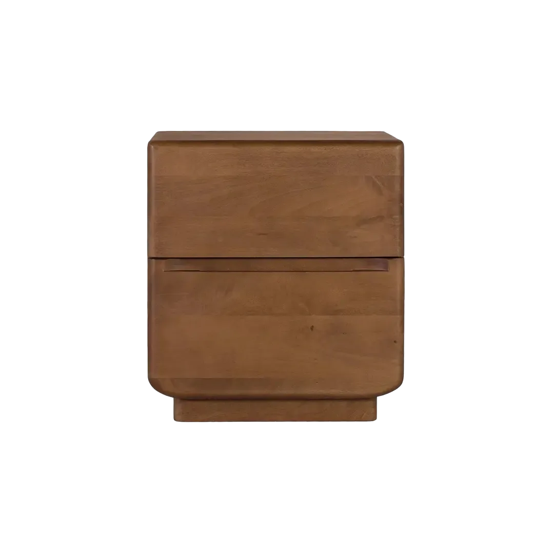Mesita de noche Kobe madera de mango acabado nogal 2 cajones estilo Japandi 50x40x55cm - Giner y Colomer - 2483GYC - foto-transparente
