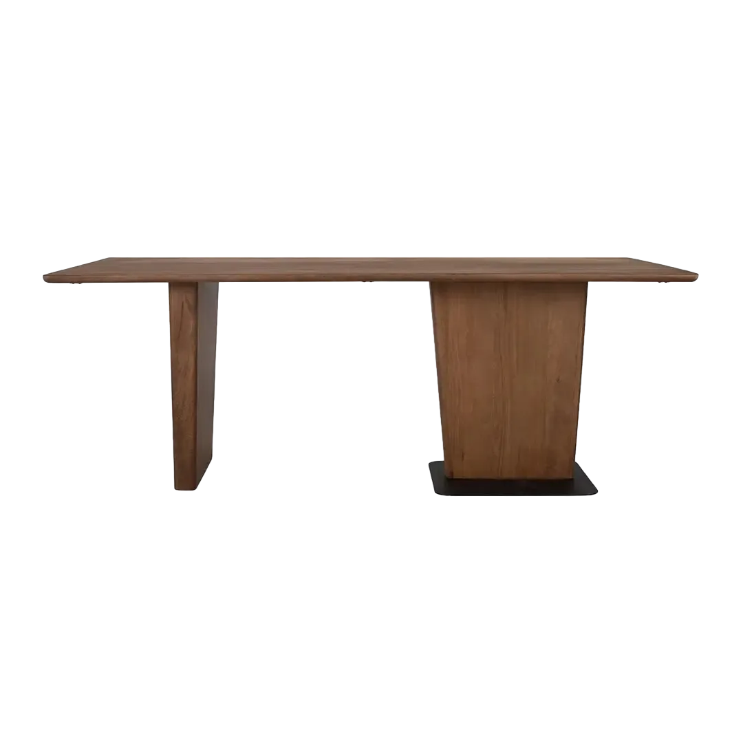 Mesa de comedor Kobe madera de mango acabado nogal mate base pedestal asimétrica metal estilo Japandi para 8-10 personas 200x100x76cm - Giner y Colomer - 2486GYC - foto-transparente