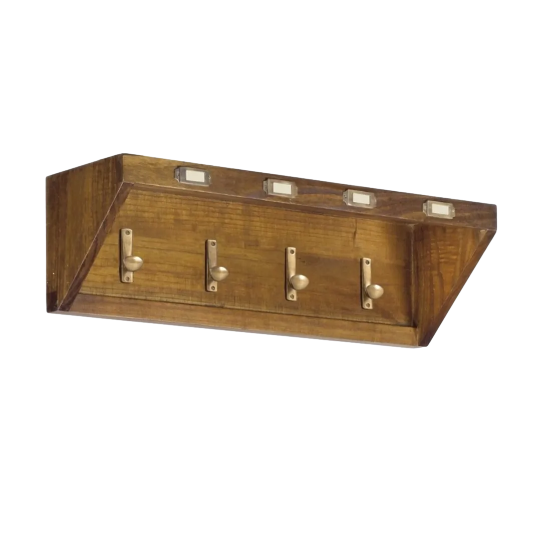 Perchero en madera de mindi con estante superior y 4 colgadores de bronce 70x20x20cm - Moycor - 30159MYC - foto-transparente