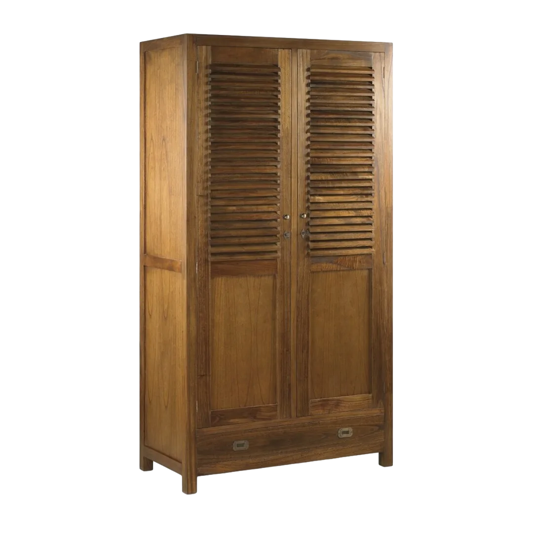 Armario en mindi colección Star madera maciza 5 cajones 2 puertas accesorios de bronce gran capacidad para colgar ropa 108x50x200cm - Moycor - 301882MYC - foto-transparente