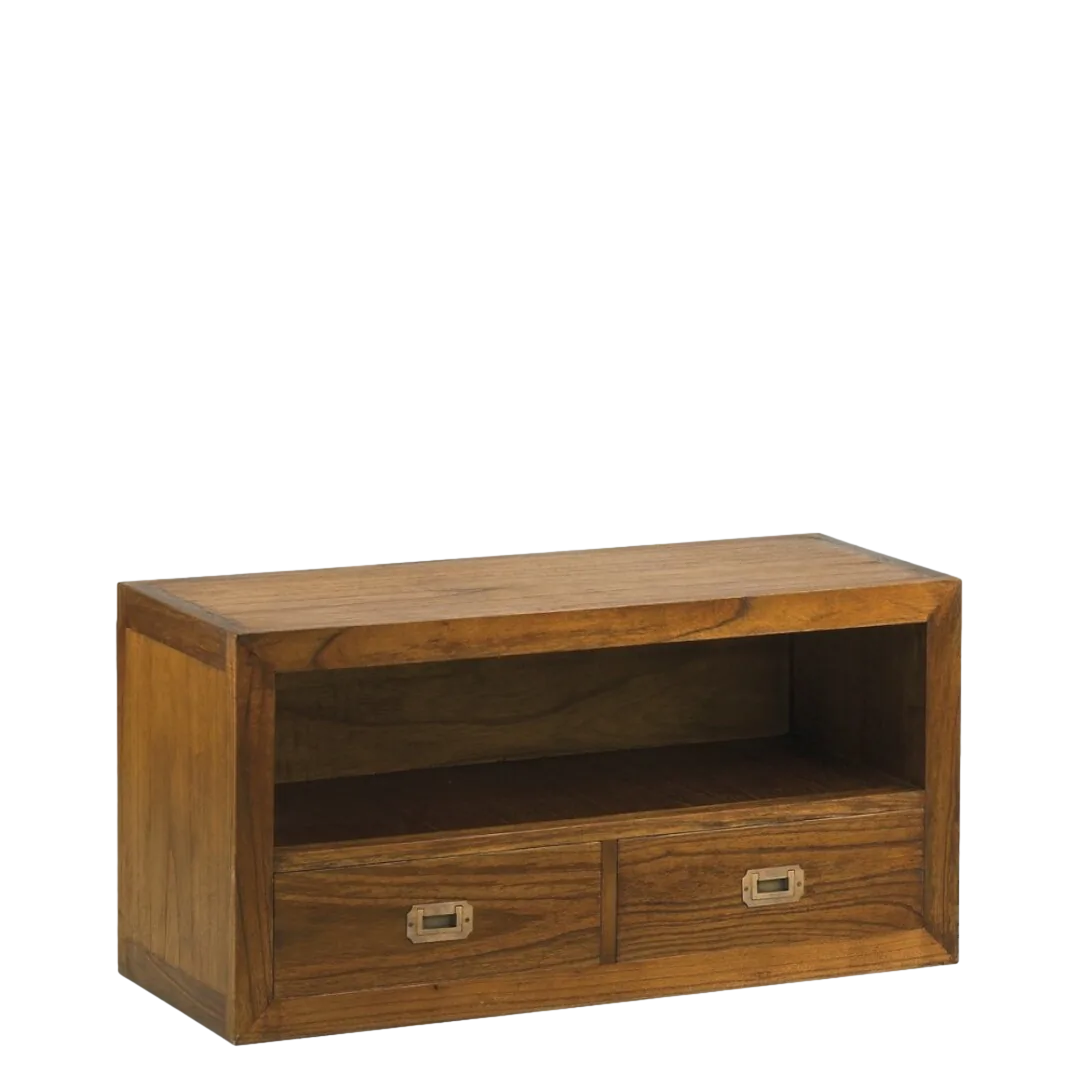 Mueble TV Combi en mindi con 2 cajones y 1 hueco accesorios de bronce y patas incluidas 90x35x45cm - Moycor - 301904MYC - foto-transparente