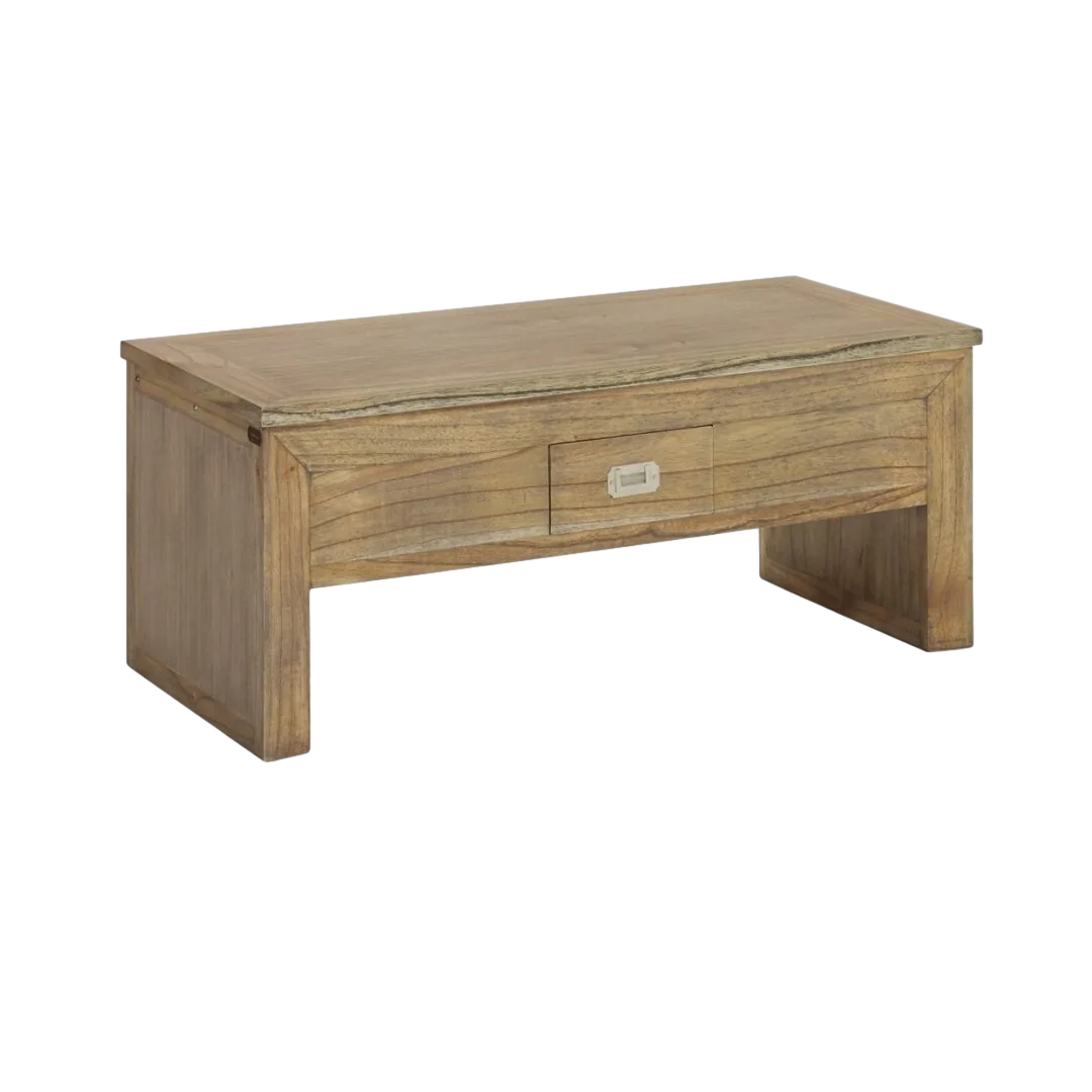 Mesa de centro elevable en mindi fabricada a mano con 2 cajones tiradores plateados y accesorios de bronce 110x55x45cm - Moycor - 302014MYC - foto-transparente