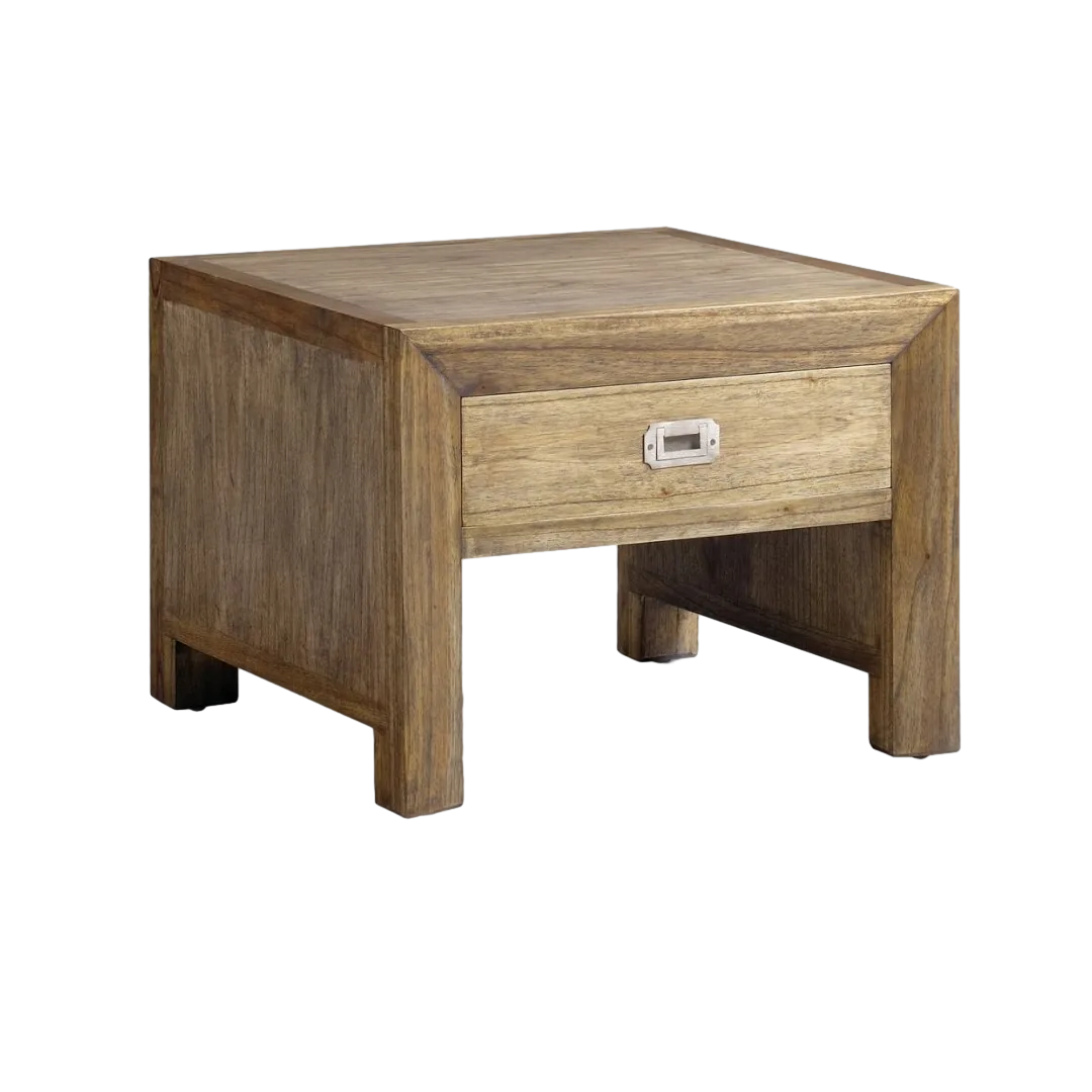 Mesa de centro en madera de mindi con cajón y tiradores plateados y accesorios de bronce 60x60x45cm - Moycor - 302020MYC - foto-transparente