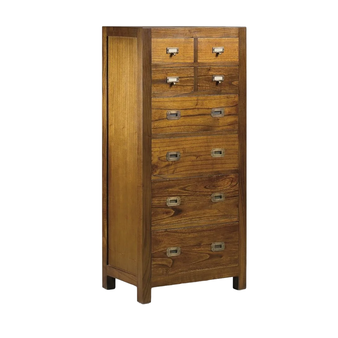 Cómoda en madera de mindi maciza 4 cajones grandes y 4 pequeños con accesorios de bronce 60x40x130cm - Moycor - 30291MYC - foto-transparente