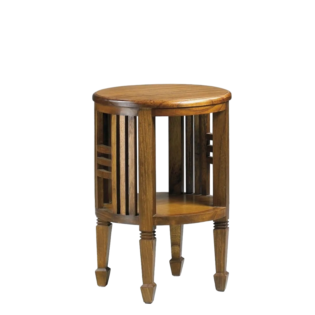 Licorera redonda en madera de mindi con patas talladas y estructura maciza 45x45x66cm - Moycor - 30294MYC - foto-transparente