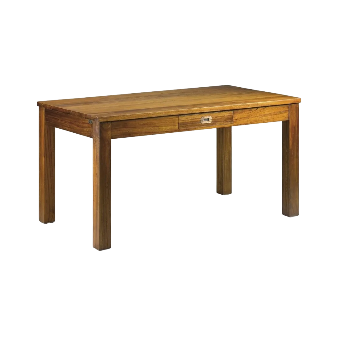 Mesa de comedor rectangular en mindi con accesorios de bronce y 2 cajones 150x85x78cm - Moycor - 30301MYC - foto-transparente