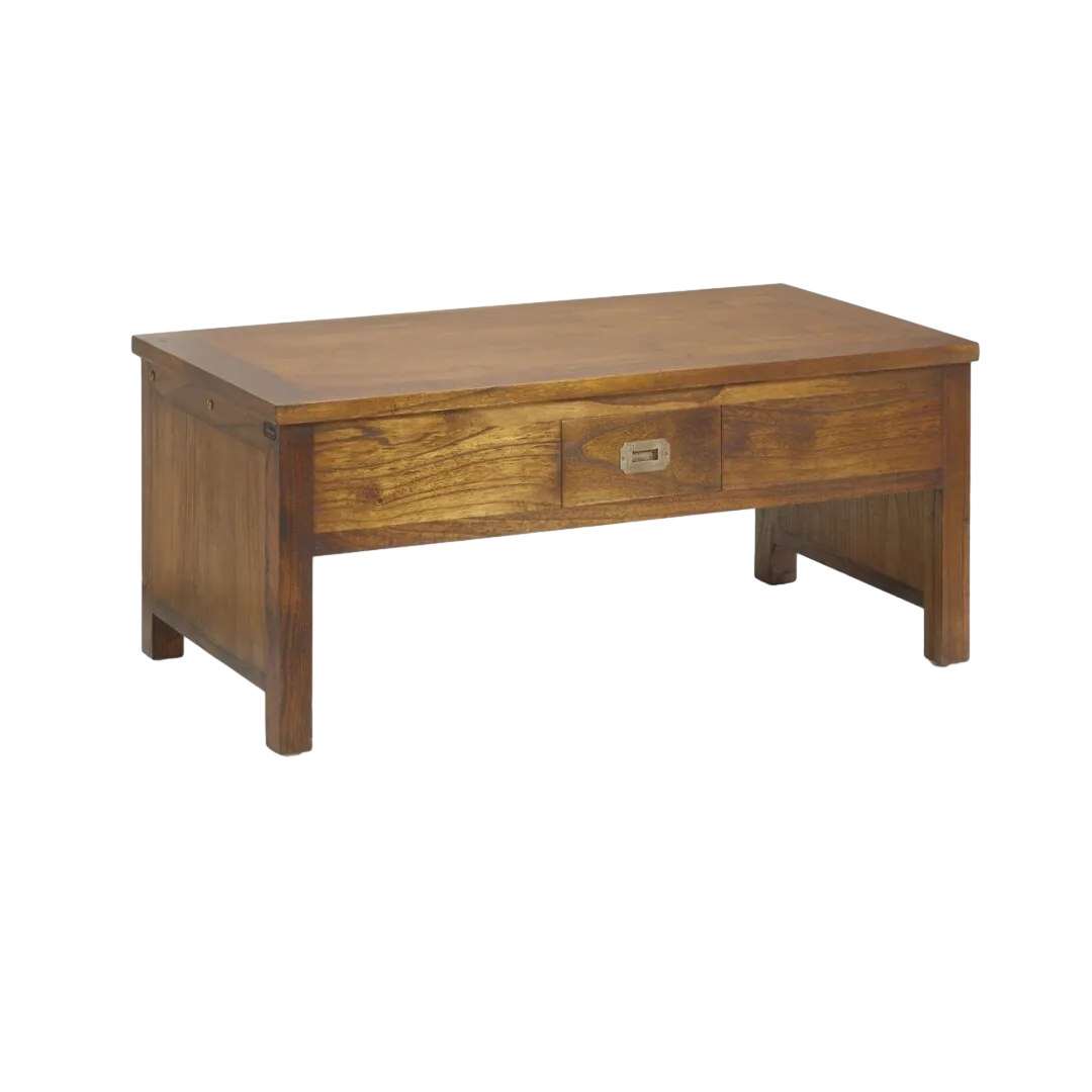 Mesa de centro con tapa elevable en madera de mindi con dos cajones y accesorios de bronce 110x56x45cm - Moycor - 30318MYC - foto-transparente
