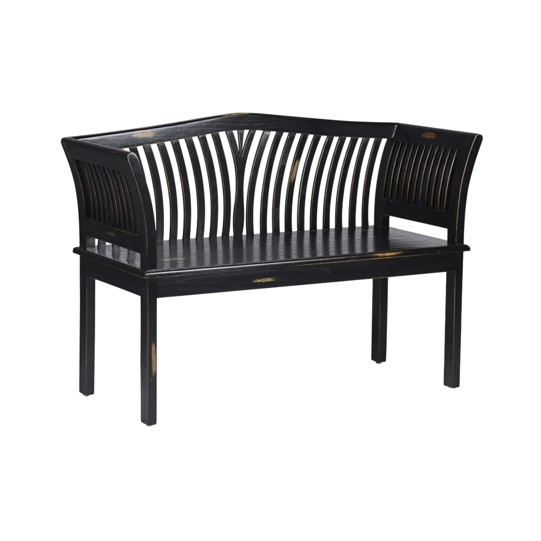 Banco de 2 plazas en madera maciza de mindi negro decapado 117x47x76cm - Moycor - 39005NMYC - foto-transparente