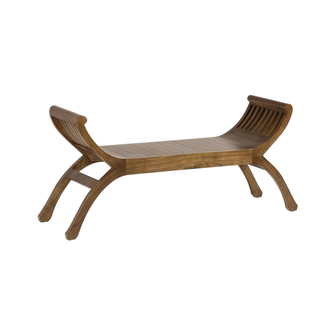 Banco artesanal de 2 plazas en madera maciza de mindi 120x37x60cm - Moycor - 39013MYC - foto-transparente