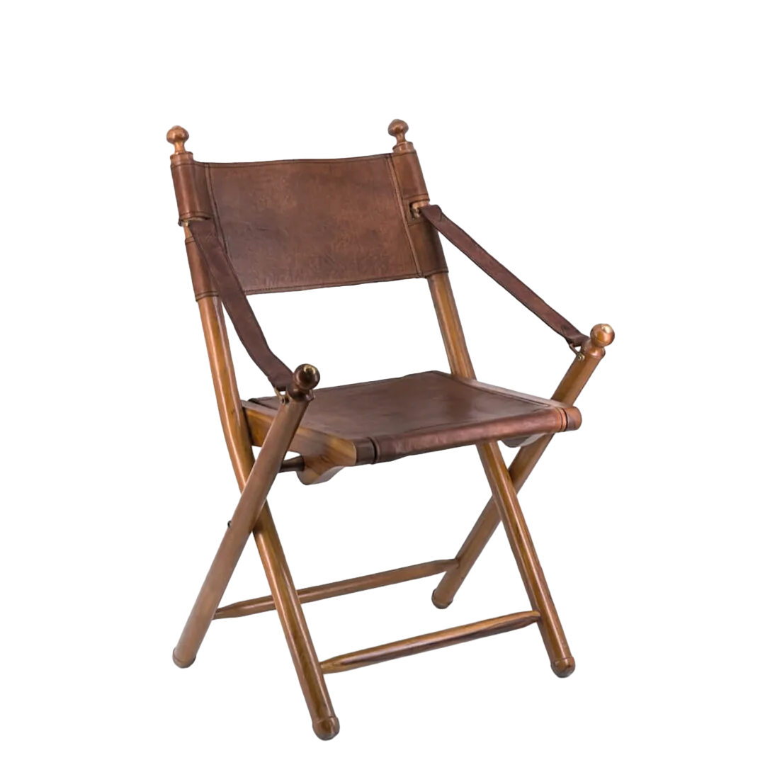 Silla de teca y cuero artesanal con detalles dorados 56x53x90cm - Moycor - 4020MYC - foto-transparente