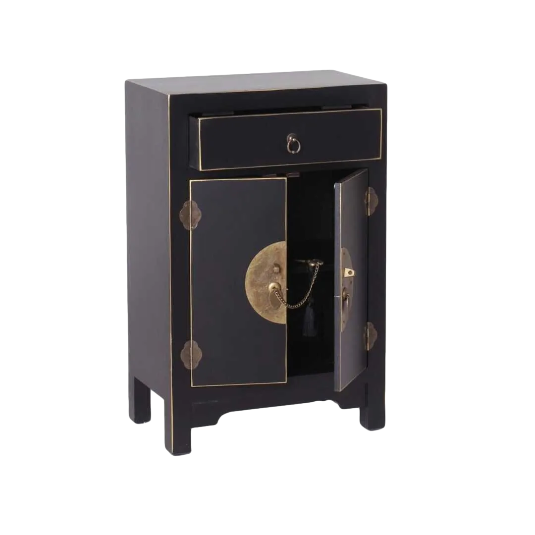 Mesita 2 puertas y 1 cajón en DM acabado negro estilo oriental 45x26x69cm - Ixia - 51140IX - foto-transparente