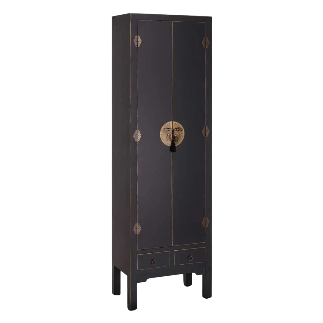 Armario 2 puertas y 2 cajones negro en DM con 4 lejas 55x33x185cm - Ixia - 51145IX - foto-transparente