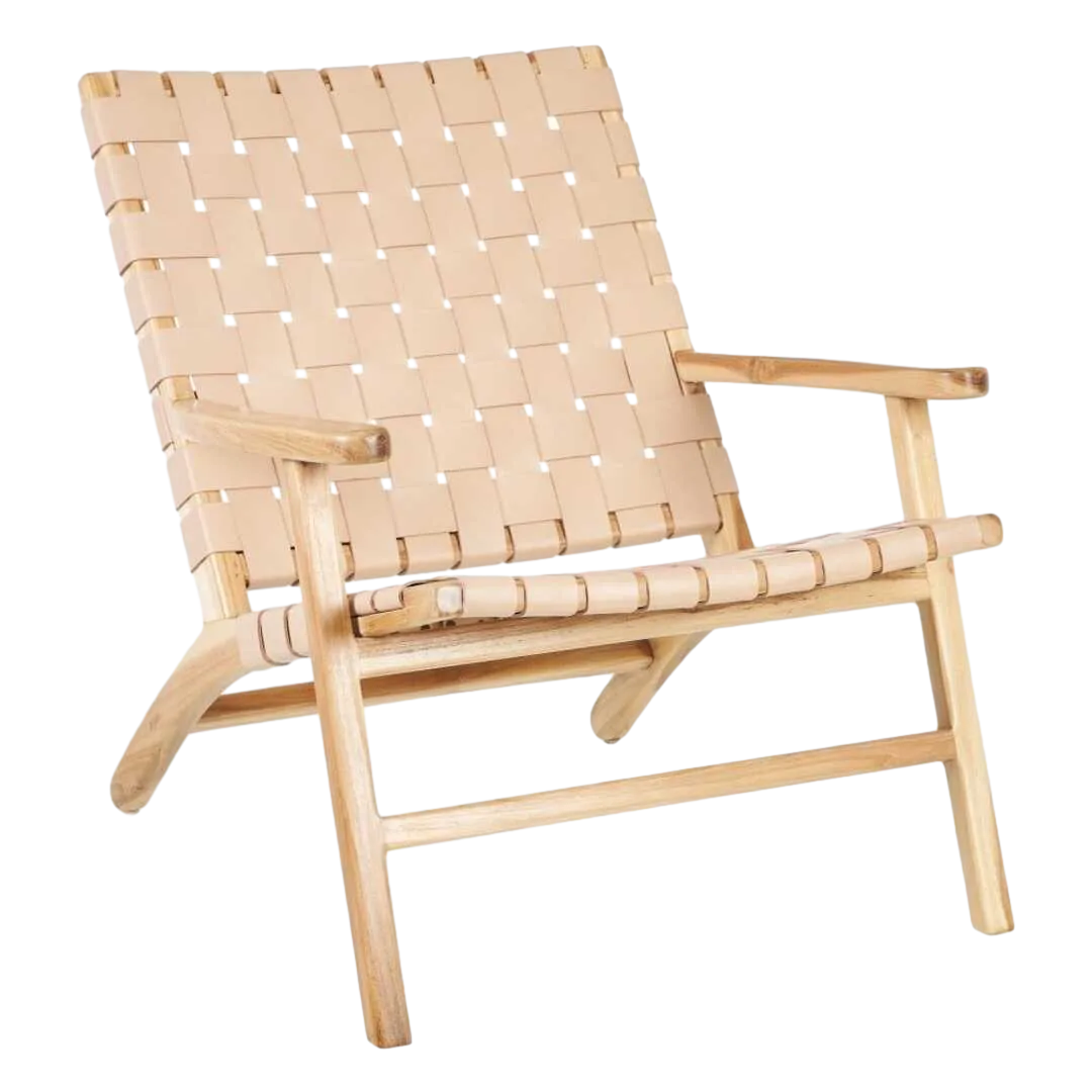 Butaca beige de madera de teca y piel 74x78x75cm - Ixia - 600388IX - foto-transparente