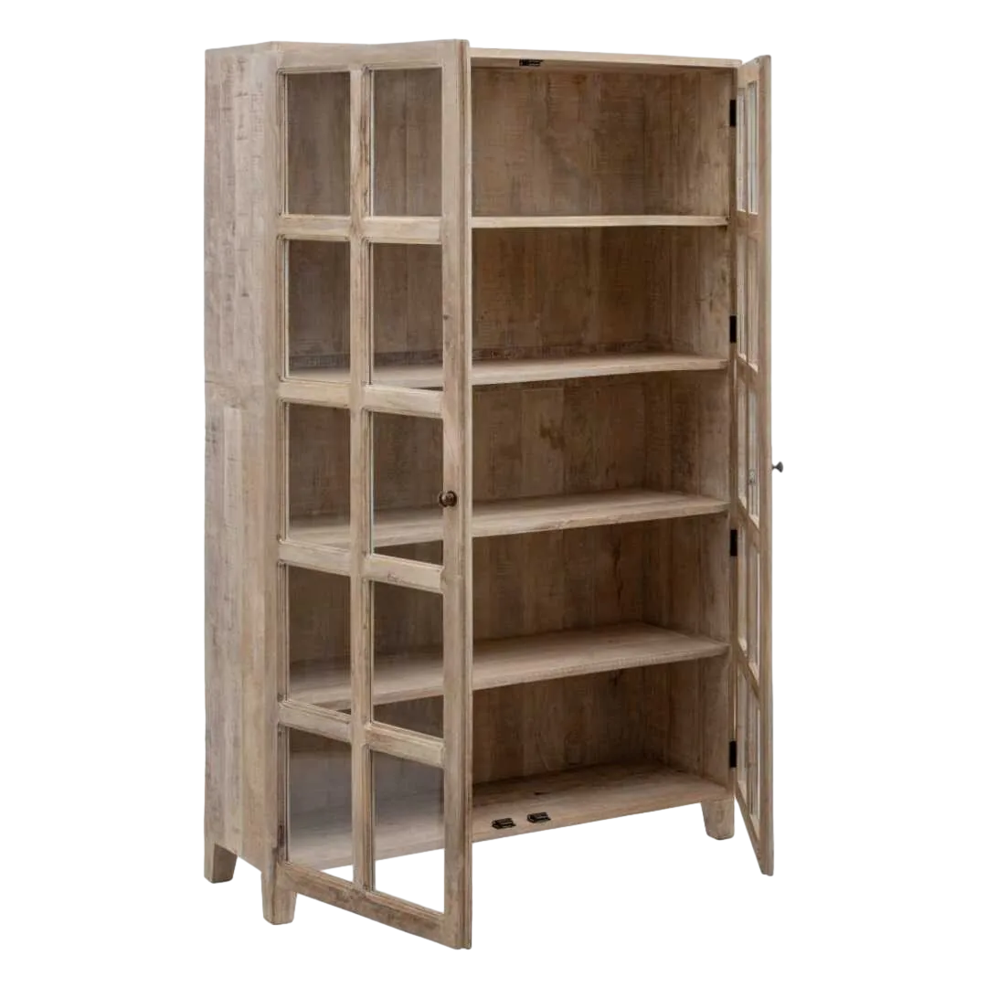 Vitrina blanco rozado en madera de mango y cristal con 4 baldas 115x40x194cm - Ixia - 600996IX - foto-transparente