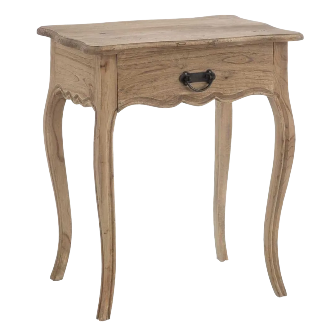 Mesita de dormitorio en madera de mindi natural con cajón 58x43x70cm - Ixia - 601425IX - foto-transparente