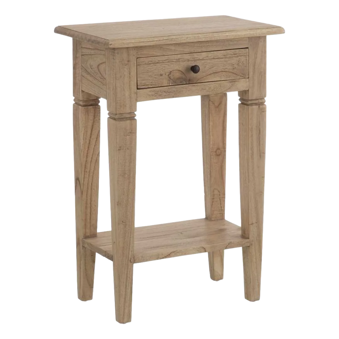 Mesita para dormitorio natural en madera de mindi con cajón 50x32x72cm - Ixia - 601427IX - foto-transparente