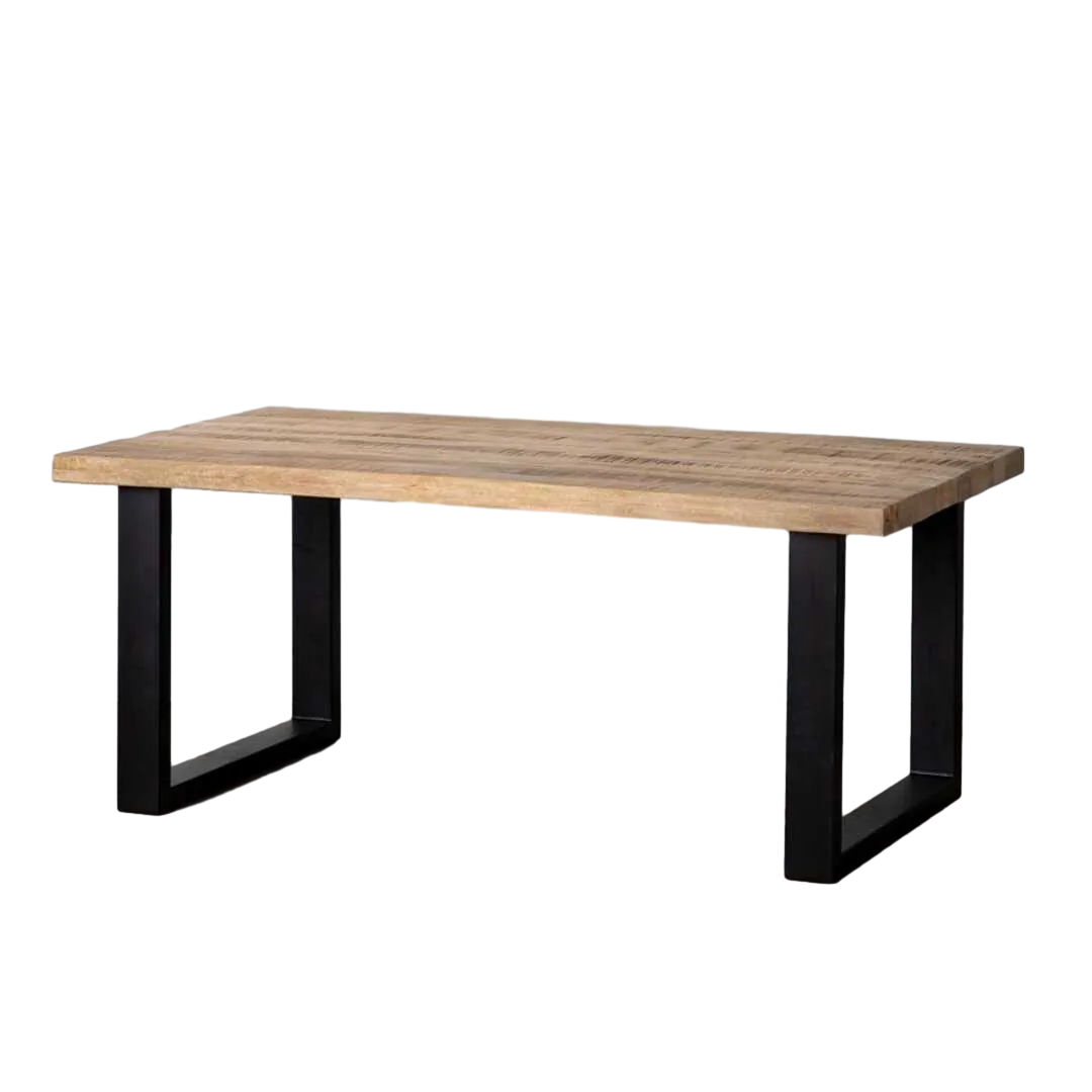 Mesa de comedor en madera de mango con patas de hierro acabado natural y negro 180x90x76cm - Ixia - 603175IX - foto-transparente