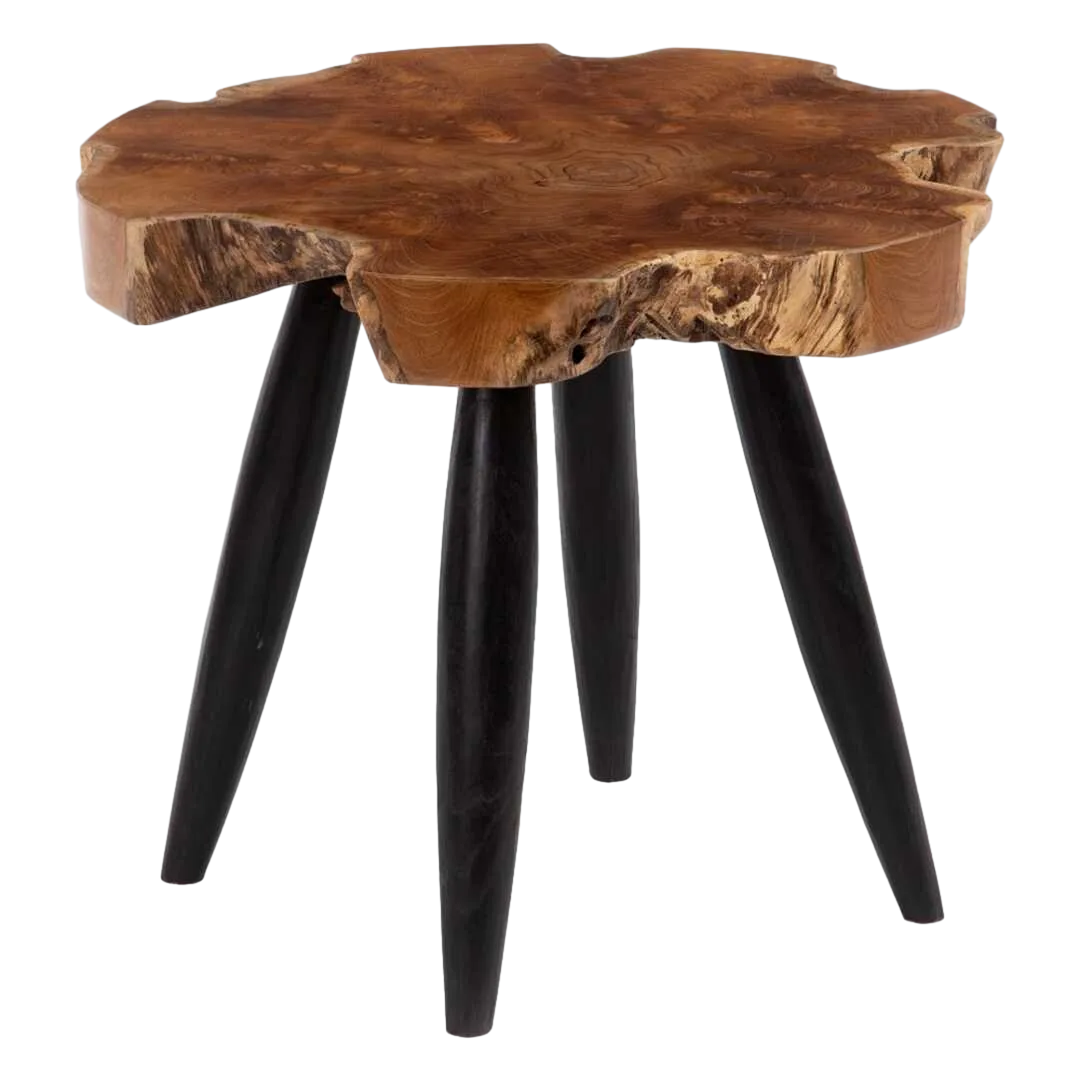 Mesa auxiliar en madera de teca color natural y negro 60x60x50cm - Ixia - 603609IX - foto-transparente
