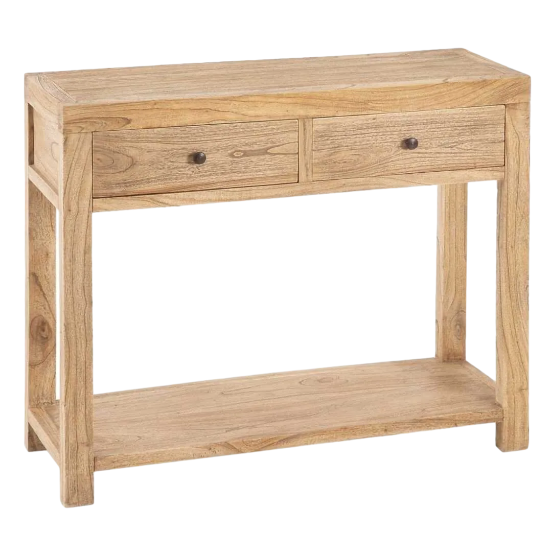 Consola de entrada en madera de mindi acabado natural 100x35x85cm - Ixia - 603817IX - foto-transparente