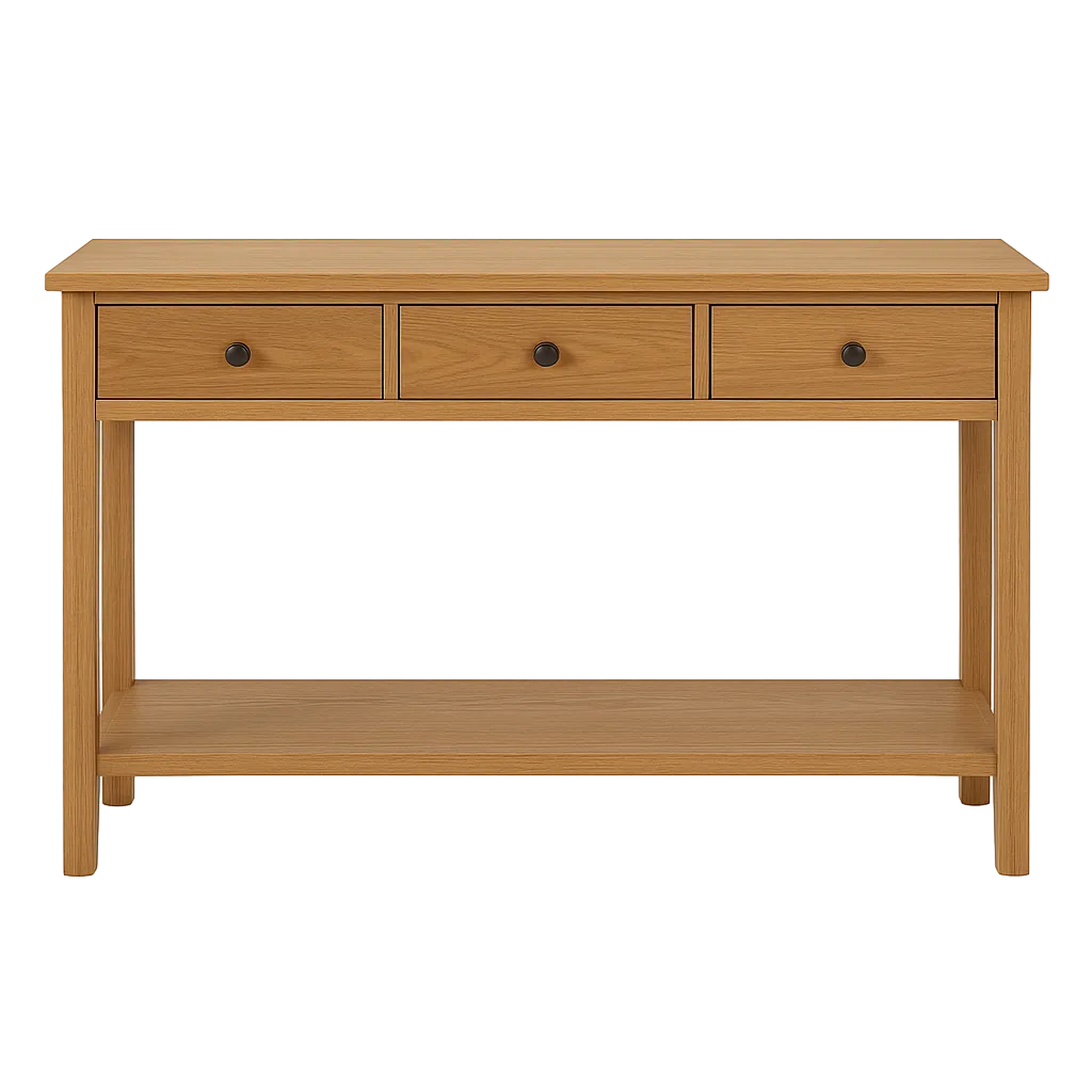 Consola de entrada natural en madera de mindi con cajón 150x35x85cm - Ixia - 603818IX - foto-transparente